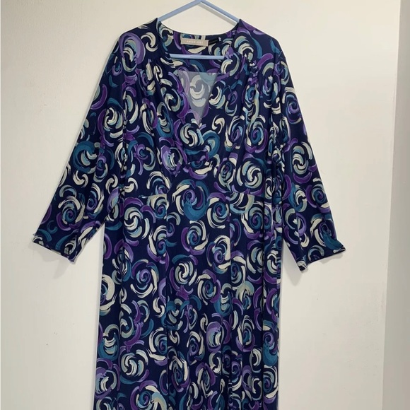Anthology Midi Dress Navy Floral 3/4 Sleeves V-Neck Stretch Jersey UK Size 22 - Picture 3 of 11